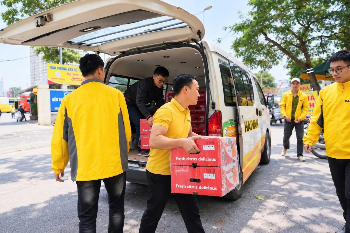 Hai Van staff loading goods for the northwest run